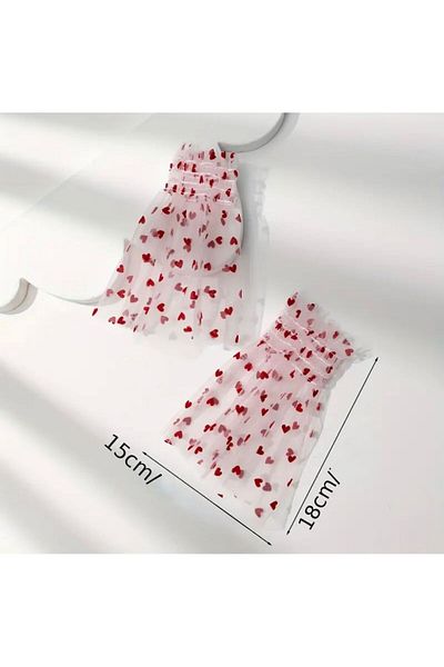 DİLARRA Boutique White Tulle with Red Heart Bridal Wedding Invited Prom Party Gloves