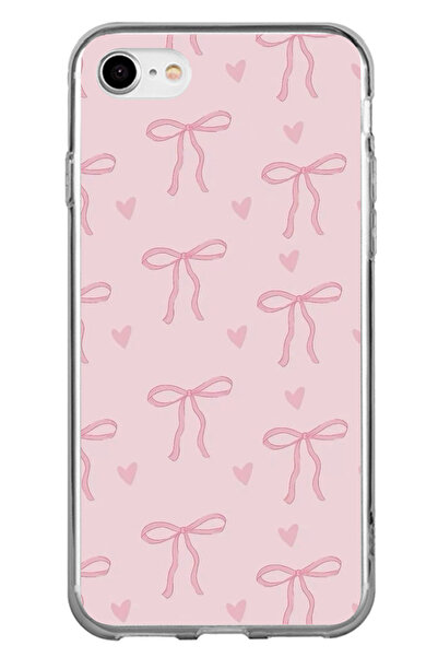 TechTree iPhone 6 - 6s Uyumlu Pembe Kalpli Fiyonklar Şeffaf Silikon Kılıf