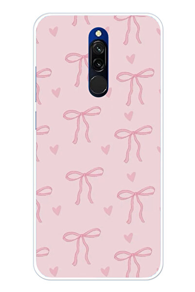 TechTree Redmi 8 Uyumlu Pembe Kalpli Fiyonklar Şeffaf Silikon Kılıf
