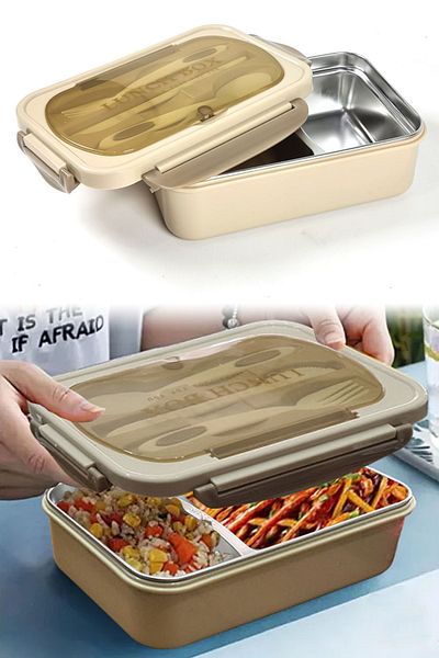 Binbirreyon Bento Lunch Box Sefer Bag 304 Steel Tray 1000ml Including Fork Spoon Knife Rb010