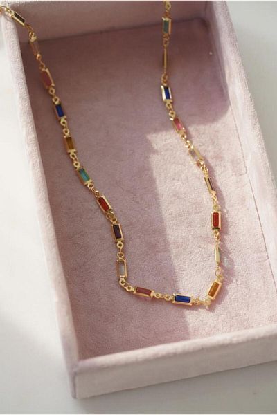 AŞIK ACCESSORIES Colorful Baguette Stone Mosaic Necklace