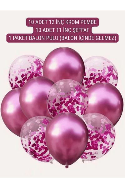 Mielibon Set of 20 Pink Shine Balloons – 12 Inch Chrome Pink, 11 Inch Clear and Balloon Flake