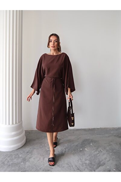 Paw Garage Women's Amelia Modal Cupra Waist Belted Bat Sleeve Dress