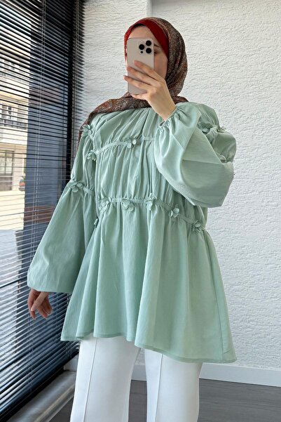 MELEK ARAZ Reglan Floral Detailed Poplin Tunic – Mint