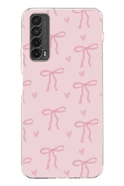 TechTree Huawei P Smart 2021 Uyumlu Pembe Kalpli Fiyonklar Şeffaf Silikon Kılıf