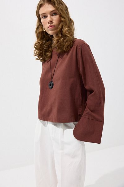 KUAD Cotton Crop Blouse with Copper Cuffs