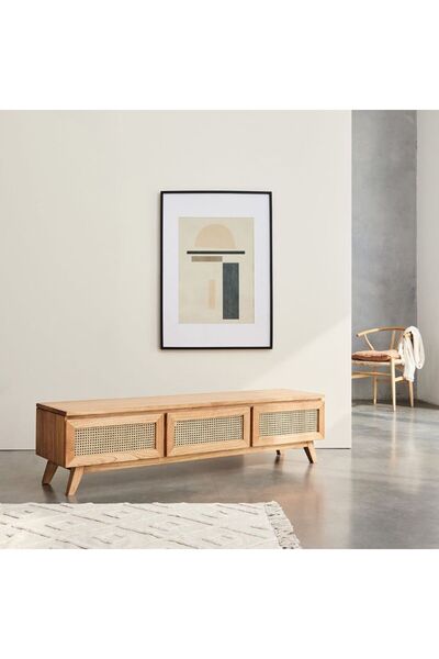 WoodenDecoration01 Nova Rattan TV Ünitesi – Masif Ahşap & Hasır Detaylı