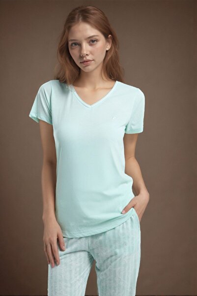 Pierre Cardin Women's Short Sleeve V Neck Mint Viscose Pajamas Set Q9P0K7C5K