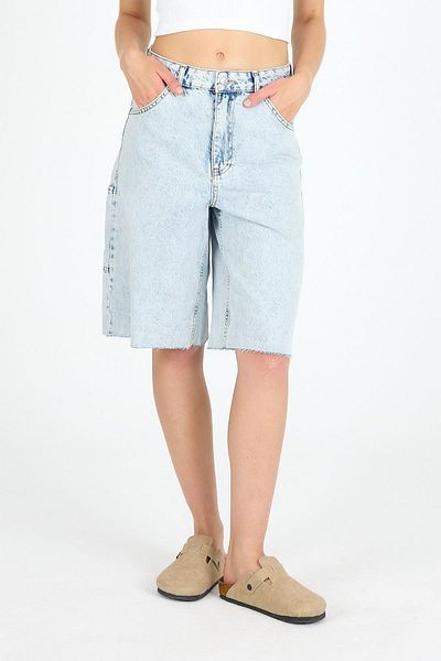 1434 Polo State Pantaloni scurți de denim albastru gheață, largi, sub genunchi