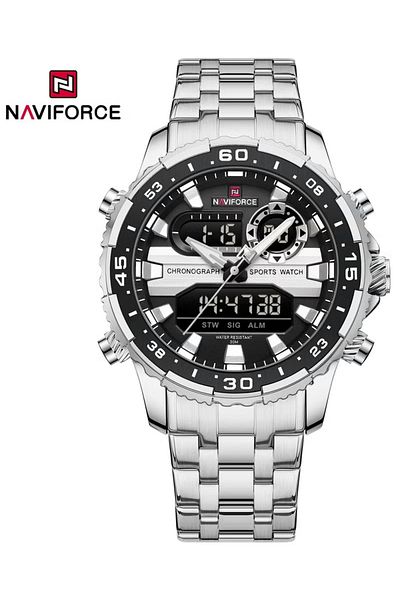 Naviforce Men's Stylish Analog-Digital Sports Watch – 44mm Dual Display, Stainless Steel, Water Resistant