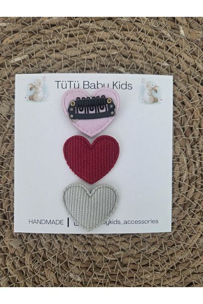 Accessories مشبك شعر على شكل قلب بدون شعر، مشبك شعر للفتيات الصغيرات، مجموعة مشابك شعر مكونة من 3 قطع