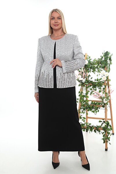 MİSS DİAMOND بدلة ثلاثية الطول بطول الركبة مبطنة باللون الفضي