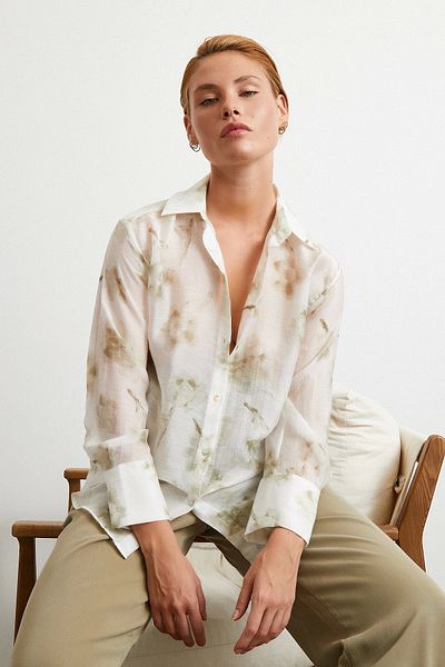 Never more Organza Patterned Tulle Shirt Green