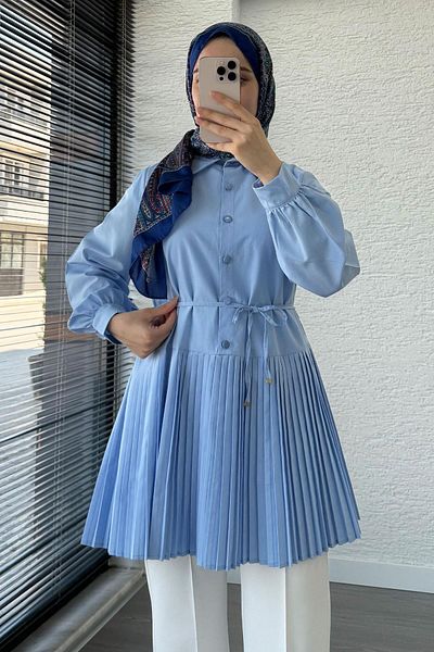 MELEK ARAZ Skirt Pleated Poplin Tunic - Blue