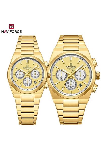Naviforce Matching Chronograph Watch Set – His & Hers 40mm/36mm, Stainless Steel Strap, Multi-Function