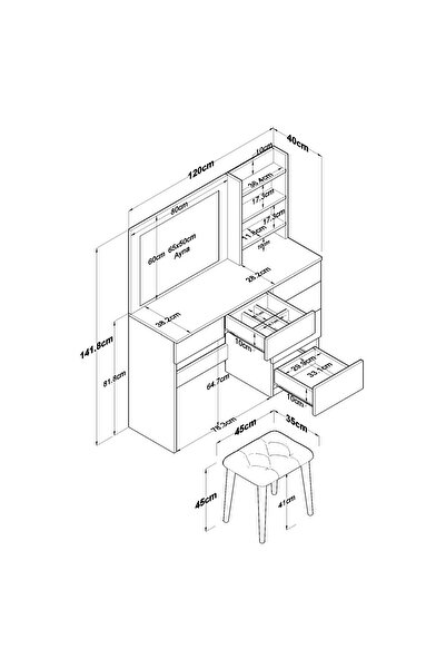 Rani Mobilya Rani BJ162 Hollywood Işıklı Aynalı Kulis Makyaj Masası 6 Çekmeceli Takı Düzenleyici Puf Takım Beyaz