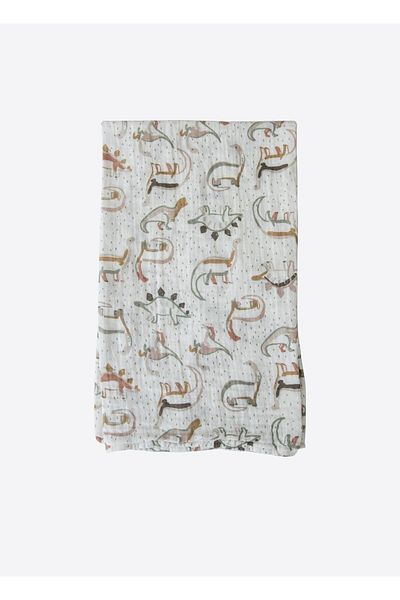 kitikate Organic Dinocan Muslin Blanket White