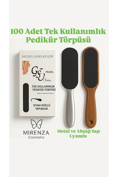 mirenza cosmetic 100 Disposable Pedicure Files |   Black Strong Adhesive Tip |   Metal and Wood Handle Compatible
