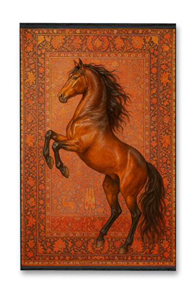 Rugs Modern Halı Mosso Vintage Look Orange Themed Black Horse Patterned Fring...