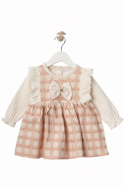 minuma Baby Girl Ribbon Detailed Plaid Patterned Dress 9/24 Months