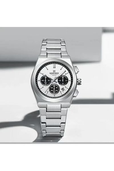 Naviforce Matching Chronograph Watch Set with Multi Function Display Stainless Steel Strap Water Resistant