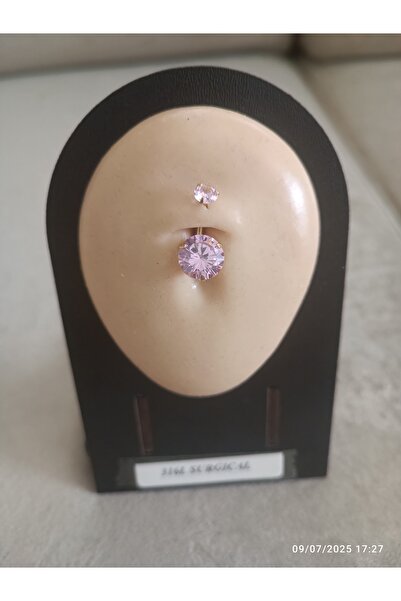 AyçaSilver Alt ve üst zirkon taşlı Gold rengi Açık Pembe göbek piercing