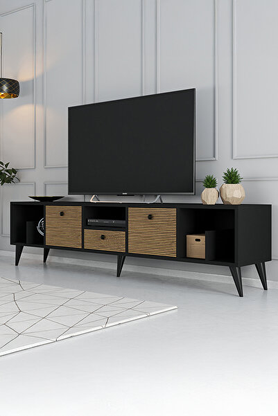 FAVORA Meva TV Ünitesi - Siyah - Safir Meşe - 180 cm