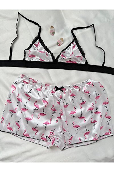 İNKO İÇ GİYİM Σετ σορτς Bralet με σατέν μοτίβο με λεπτομέρεια δαντέλας