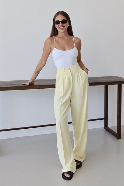 Laluvia Yellow Gold Buttoned Palazzo Trousers with Elastic Waist - 51078