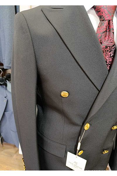 Ted Davıd Black Lycra Double Breasted Suit