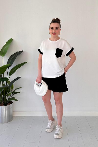 MaziButik Pocket Garnished Shorts Suit Black