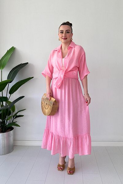 MaziButik Σετ Πουκάμισο Φούστα Ροζ