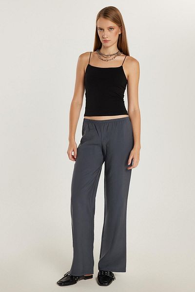 Tudors Women's Regular Fit Elastic Waist Modal Wide Leg Anthracite Trousers