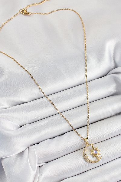 Clariss 316L Steel Zircon Stone Pole Star Crescent Model Gold Color Women's Necklace