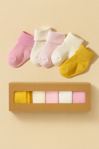 mini mia Newborn Baby Girl Socks Set of 5 – Natural Colors