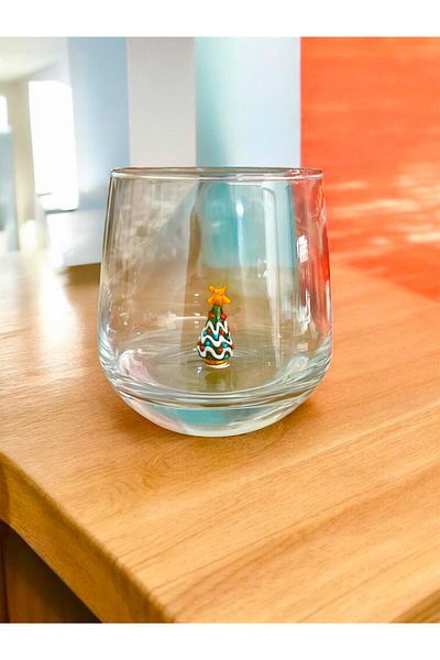 nazarboncuğu Single Glass Cup Handmade Glass Cup with Christmas Tree Pumpkin, Cow, Snowman, Ghost Figure