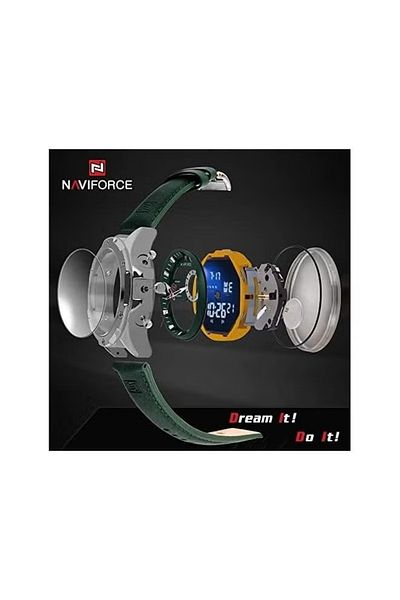 Naviforce Men Military Multifunction Sport Waterproof Leather Watch Digital Analog Quartz Chronograph
