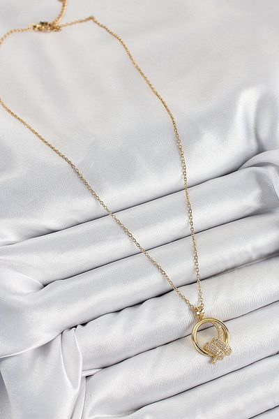 Clariss 316L Steel Zircon Stone Knot Model Gold Color Women's Necklace