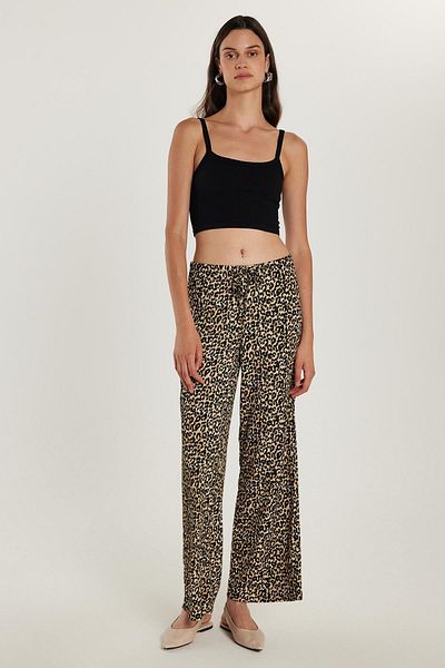 Tudors Women's Slim Fit Slim Fit Elastic Waist Tie Leopard Patterned Trousers