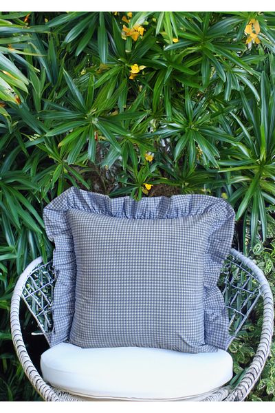ASDİVA Melma Potikareli Ruffled 100% Cotton Throw Pillow Cover - Blue 45X45 cm
