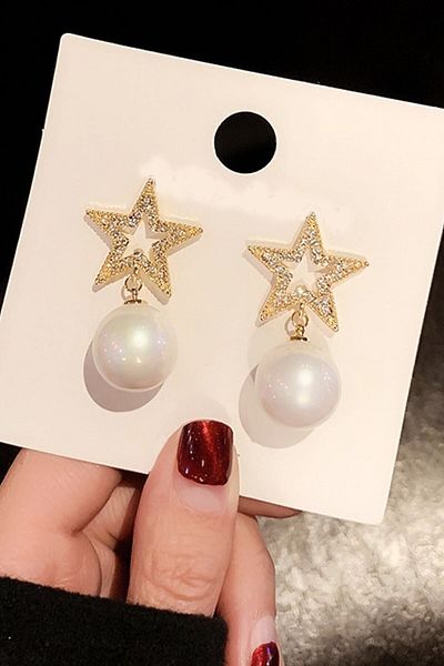Glaren Pearl Dangle Star Women's Earrings