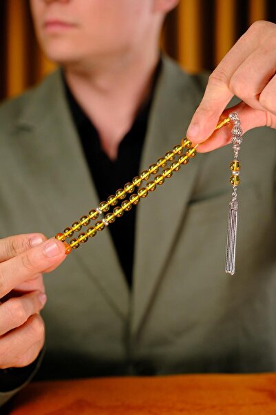 dergah tesbih Wrist Length Drop Amber Silver Designed Prayer Beads (Amber), (مسبحة قطرة كهريبار)