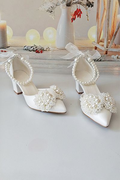 Modavien Women's 5 cm Bow Pearl Bridal Shoes