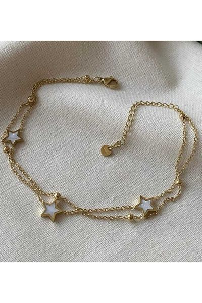 stainles steel Steel Anklet Double Stone Star Non-Tarnish Steel Anklet