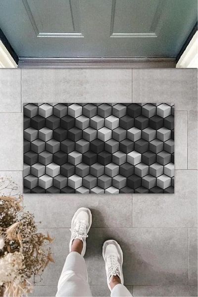 Mop Clean Star Digital Printing Anthracite Cube Door Mat K-3132
