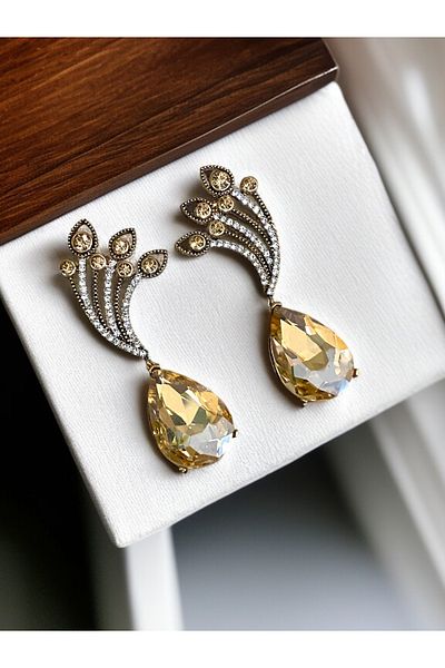 FAYRA ACCESSORIES Zircon Stone Tree of Life Water Drop Dangle Earrings
