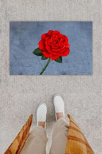 Mu Art Ahşap Digital Print Decorative Rose Red Door Mat K-1294