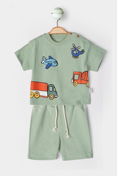 baby flamindo Baby Flamindo Summer Truck & Airplane Relief Printed Shorts Baby Boy Set