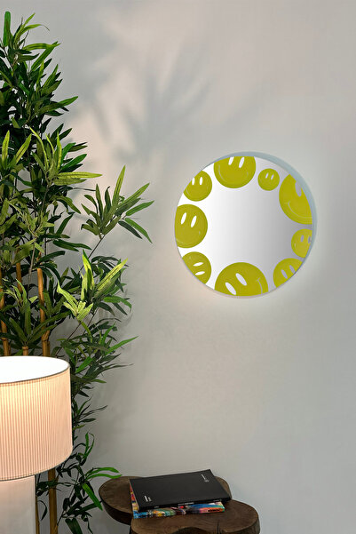 Ortakçı Design Echo Deco Gülücük Desen Baskılı Dekoratif Ayna Sarı