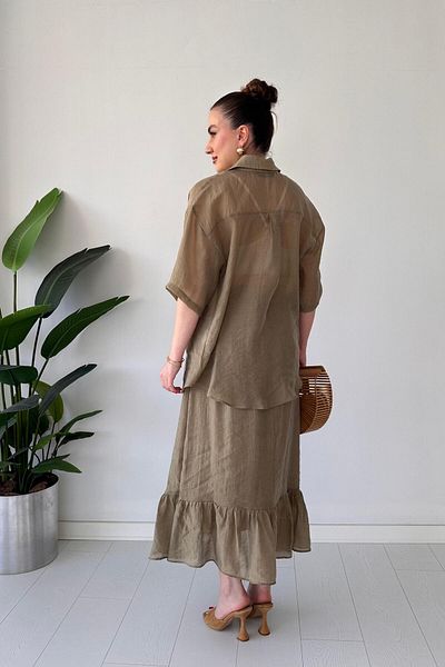 MaziButik Shirt Skirt Suit Khaki